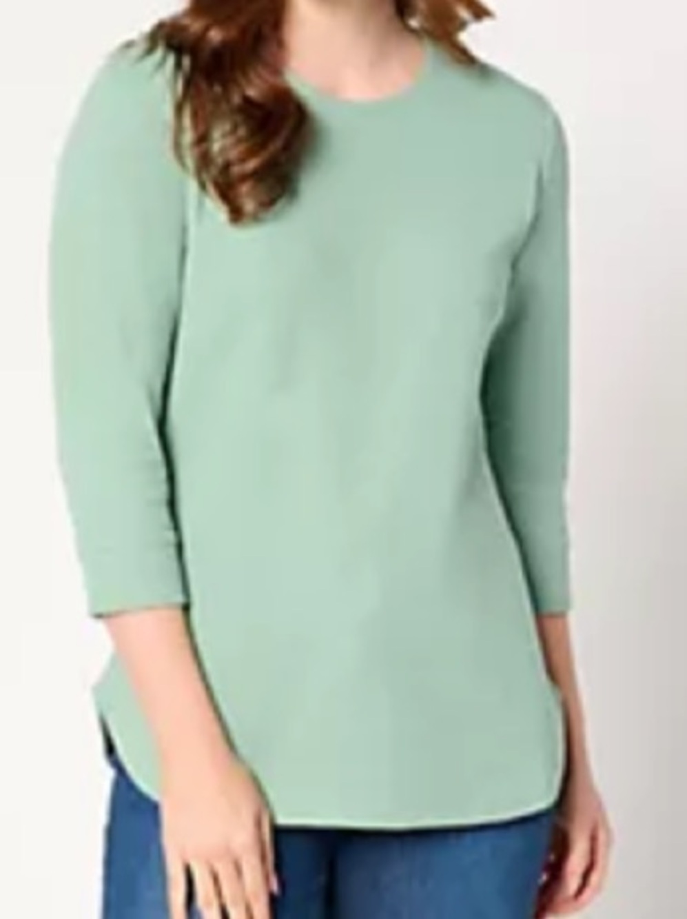 NWT Denim & Co Essentials Scoop Neck 3/4 Sleeve Top in light spruce H1